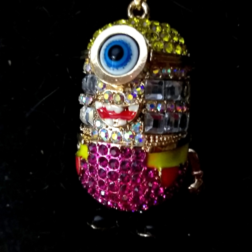 Crystal Covered Minion with Movable Arms Pendant Necklace